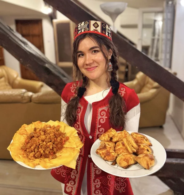 Dinara in traditional Kazakh dress
