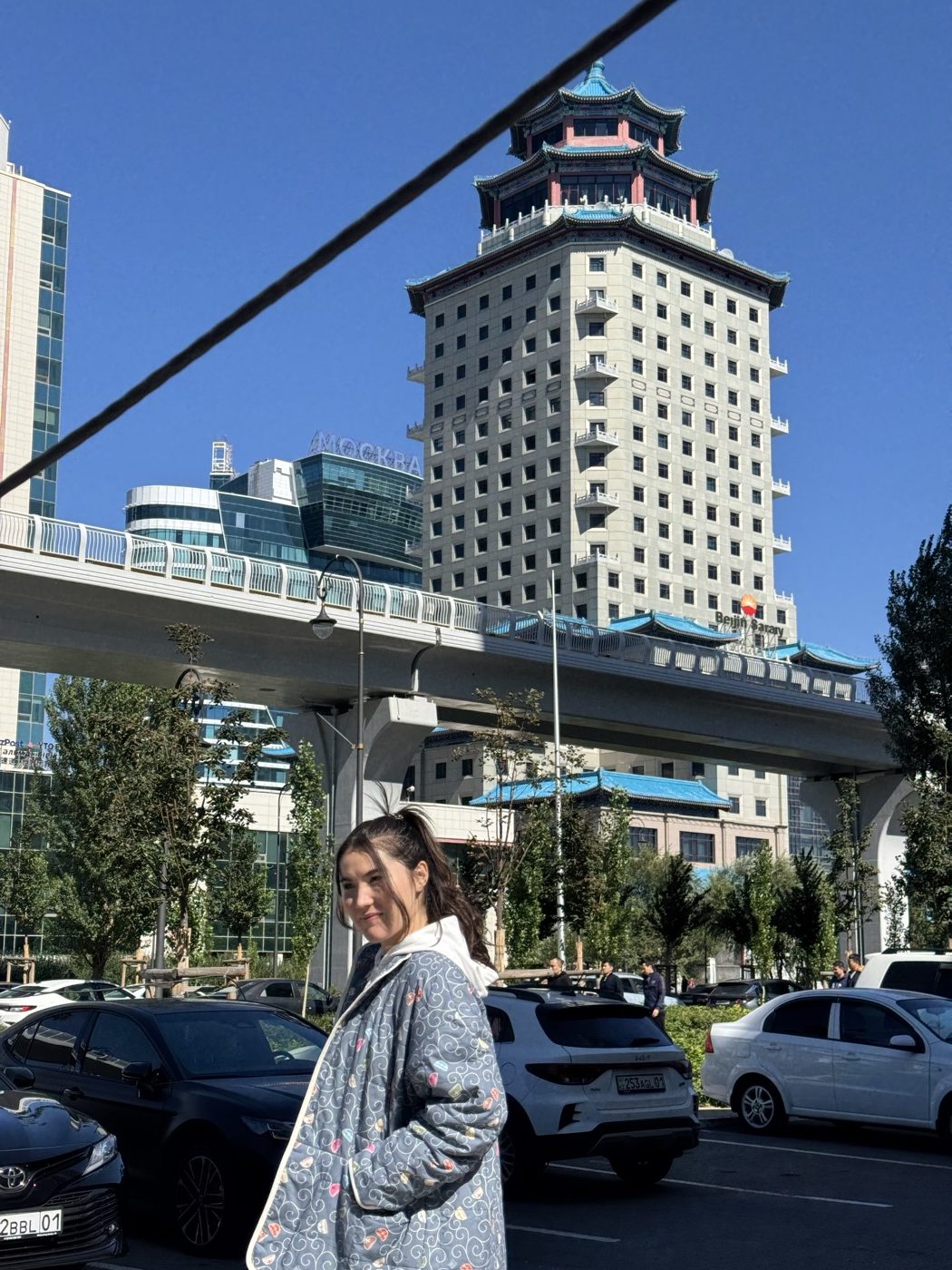 A rental car parked on a road in Kazakhstan