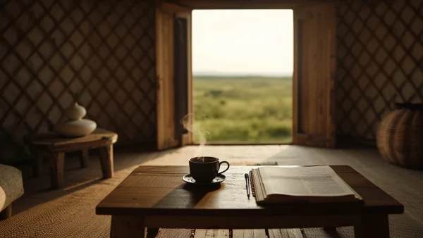 Tea served inside a yurt — Central Asian hospitality
